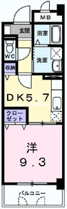 サンフォレスタ上道 1DKの間取り