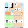 飯盛山ハイツＡ 2Kの間取り