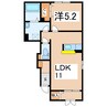 カーサ・フィオーレC 1LDKの間取り