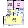 グランクオーレⅡ番館 2LDKの間取り