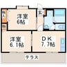 アーバンウエストⅢ 2DKの間取り