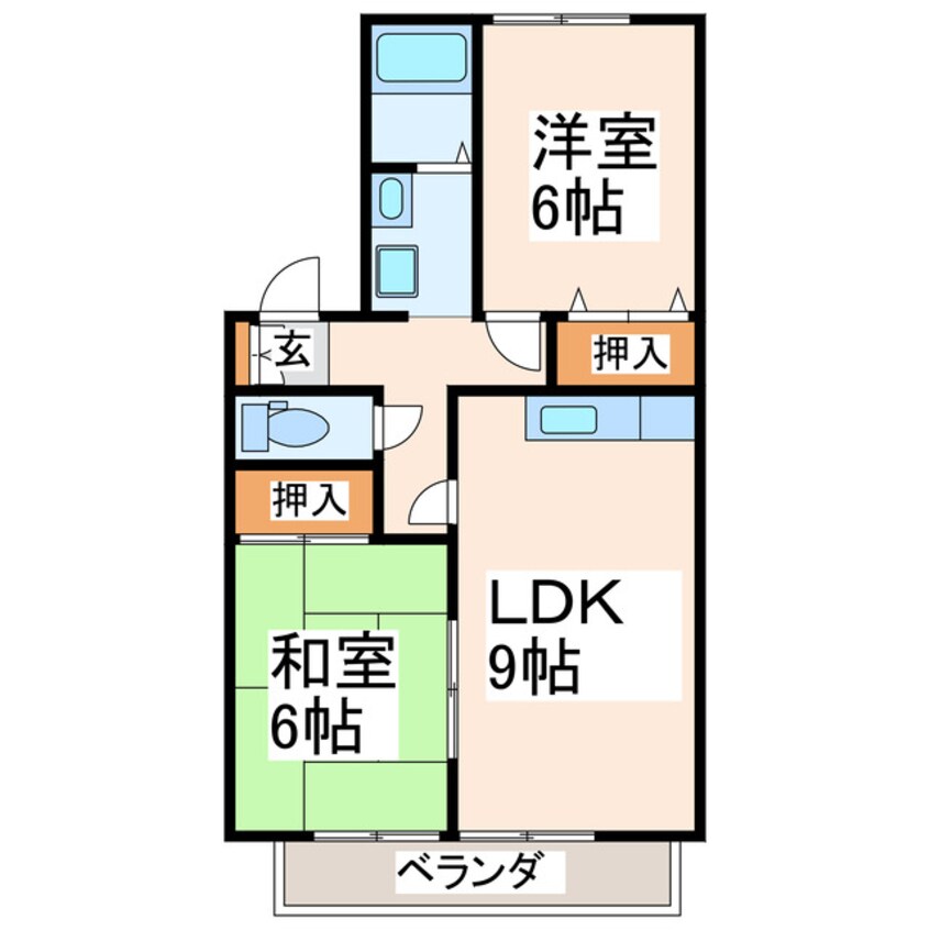 間取図 熊本市営バス/江越橋 徒歩2分 2階 築26年