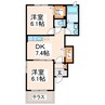 メゾンセレナーデＢ 2DKの間取り