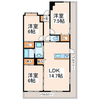 間取図 熊本バス（熊本市）/田迎小学校前 徒歩2分 5階 築17年