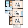 ラブニール八分字Ａ 2DKの間取り