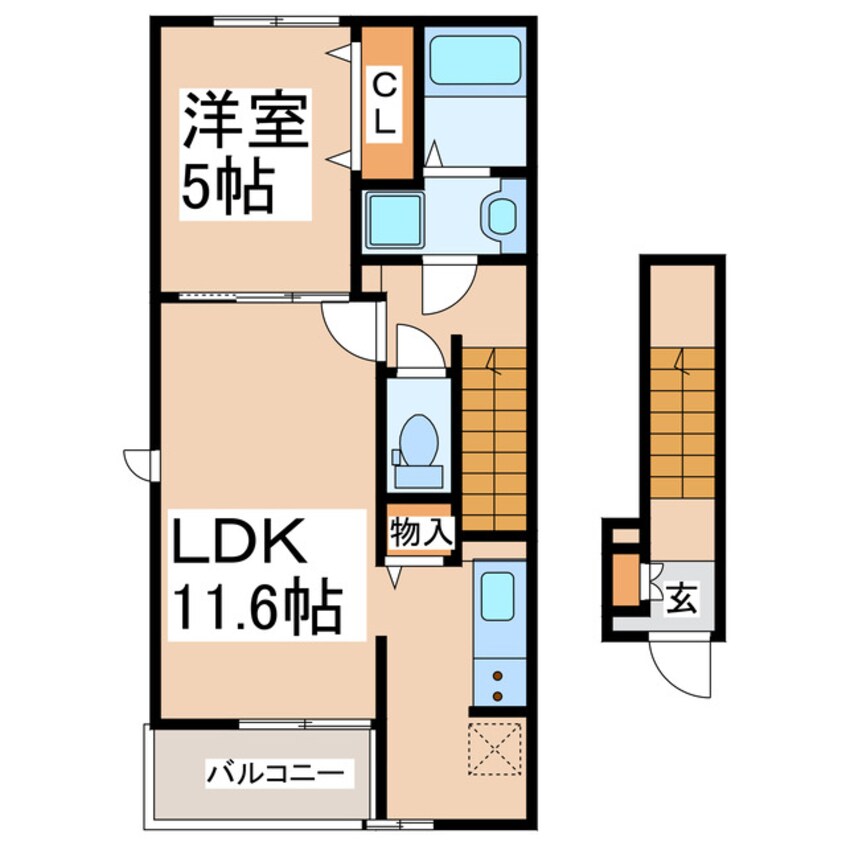 間取図 熊本市電Ａ系統<熊本市交通局>/商業高校前駅 徒歩21分 2階 築4年