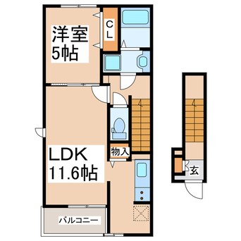 間取図 熊本市電Ａ系統<熊本市交通局>/商業高校前駅 徒歩21分 2階 築4年