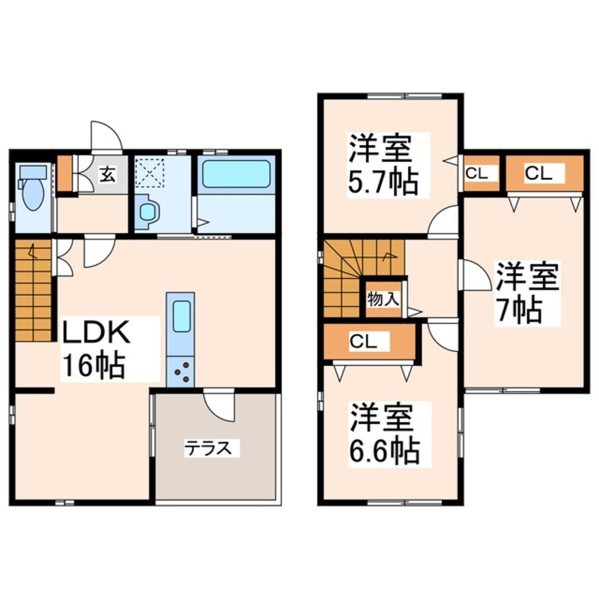 間取図 熊本都市バス（熊本市）/食糧事務所前 徒歩6分 1-2階 築9年