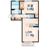 セジュールリバーグリーン 1LDKの間取り