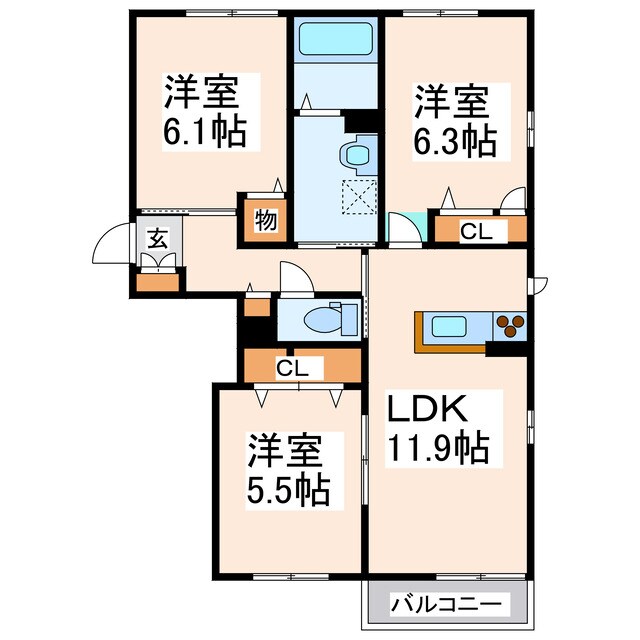 間取り図 熊本市営バス/出仲間 徒歩3分 1階 築8年