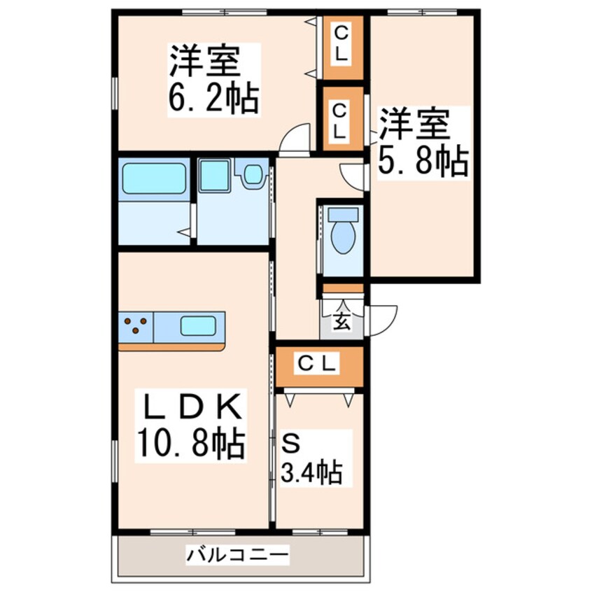 間取図 豊肥本線<阿蘇高原線>/南熊本駅 徒歩19分 3階 築6年