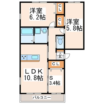 間取図 豊肥本線<阿蘇高原線>/南熊本駅 徒歩19分 3階 築6年