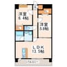 ロザリアンアベニュー南熊本 2LDKの間取り