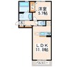 ルヴェデュソレイユⅡ 1LDKの間取り