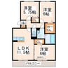 熊本都市バス（熊本市）/セイラタウン北 徒歩1分 2階 築14年 3LDKの間取り