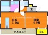 カーサフィオーレ東古松 1DKの間取り