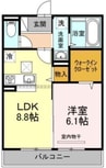 イヴェール 1LDKの間取り