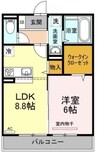 イヴェール 1LDKの間取り