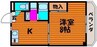 ローズハイツ奉還町 1DKの間取り