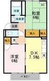 カーディナル辰巳　A棟 2DKの間取り