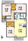 プレジオあくらA棟 3LDKの間取り
