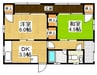 田益戸建て 2DKの間取り