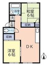 グリンパレスB棟 2DKの間取り