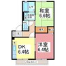 シャンテ芦原 2DKの間取り