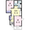 マロンシャンⅠ番館 2DKの間取り