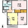 ヴィラージュ桂Ⅱ 2DKの間取り