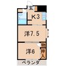 Earth矢剣町A 2Kの間取り