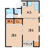 タウン稲荷田1 2Kの間取り
