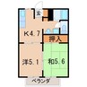 アップルハウスB 2DKの間取り
