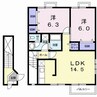 サンシティー国府B 2LDKの間取り