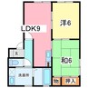 モンピエス 2LDKの間取り