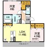 エクシード田中　Ｂ棟 2LDKの間取り