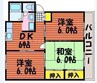 ラディッシュタウン撫川　C棟 3DKの間取り