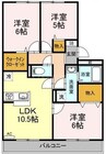 ハイカムールウエストリバー　Ａ棟 3LDKの間取り