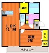 シェーン　ネーベル　Ａ棟 1LDKの間取り