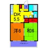 アローキャニオンＥ棟 2DKの間取り