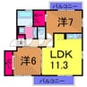 キャレメゾンⅢ 2LDKの間取り