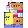 グランシャリオⅡ 2DKの間取り