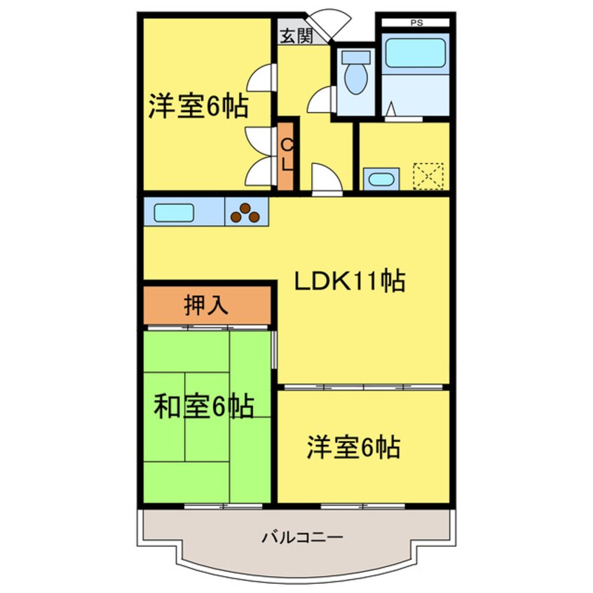 間取図 徳島線/佐古駅 徒歩1分 2階 築29年