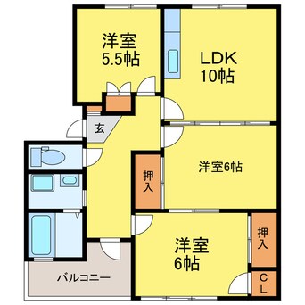 間取図 徳島線/府中駅 徒歩25分 2階 築34年