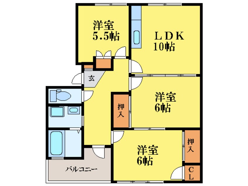 間取図 徳島線/府中駅 徒歩25分 3階 築34年