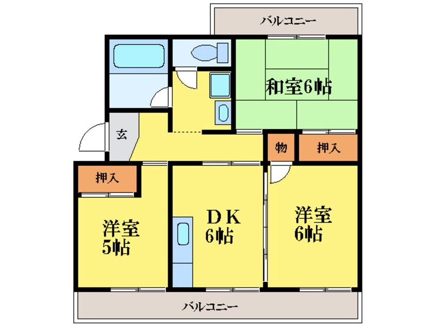 間取図 牟岐線/二軒屋駅 徒歩15分 2階 築41年