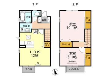 間取図 牟岐線/二軒屋駅 徒歩10分 1-2階 築11年