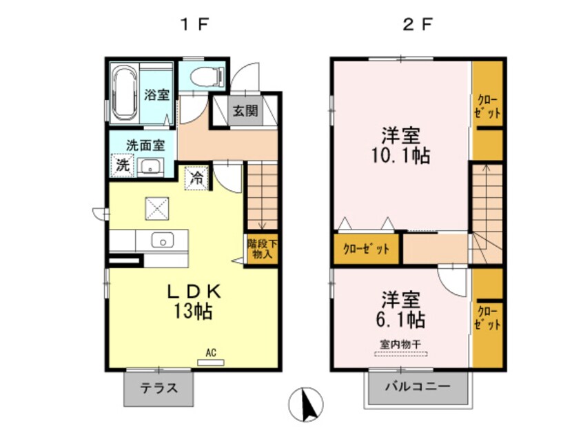 間取図 牟岐線/二軒屋駅 徒歩10分 1-2階 築11年