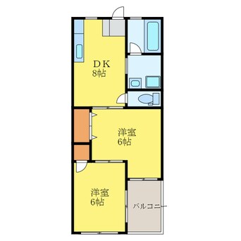 間取図 牟岐線/阿波富田駅 徒歩11分 2階 築44年