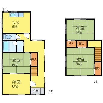 間取図 徳島線/佐古駅 徒歩25分 1-2階 築48年